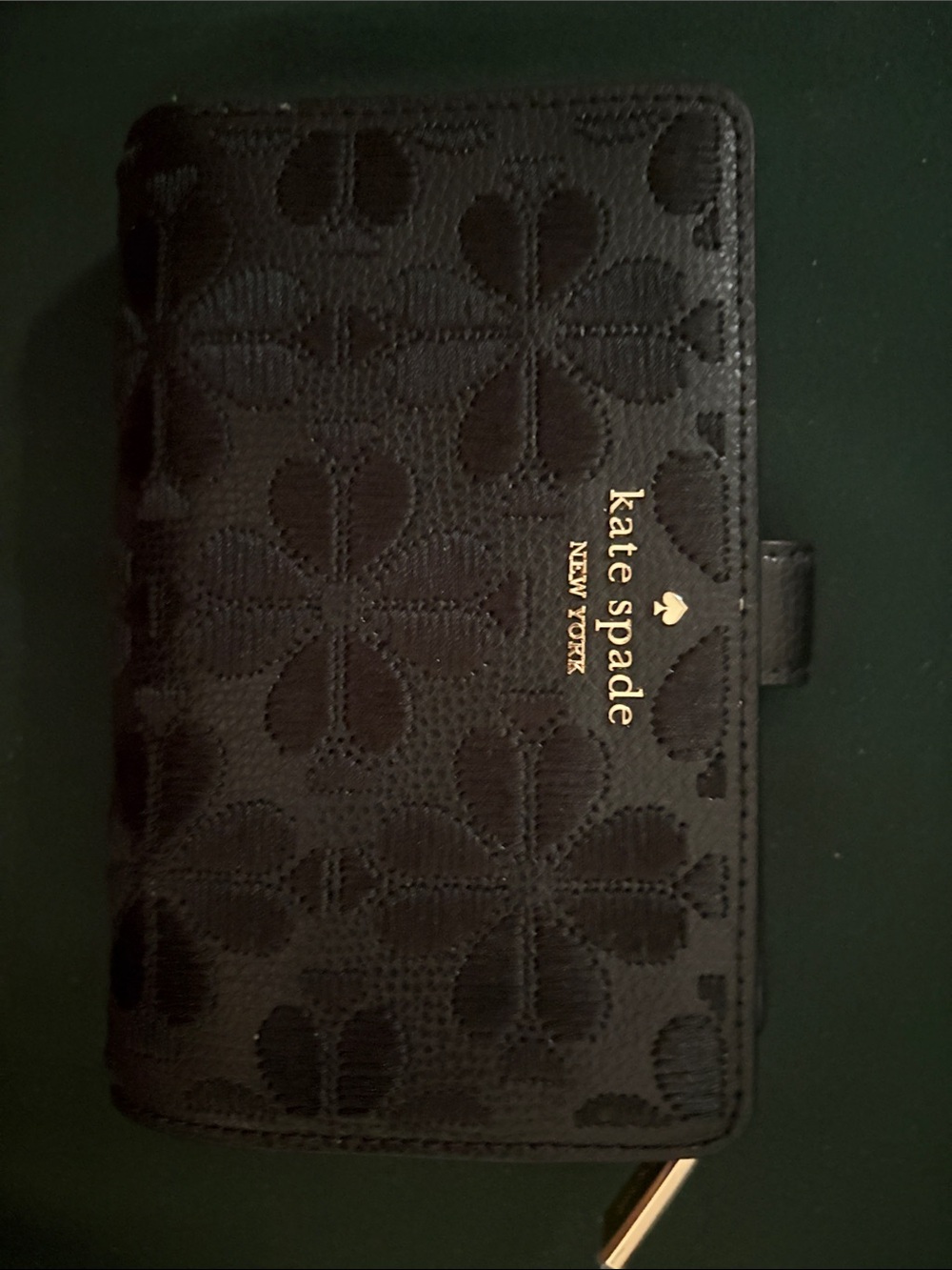 kate spade Black Floral Jacquard Card Holder with Gold Logo